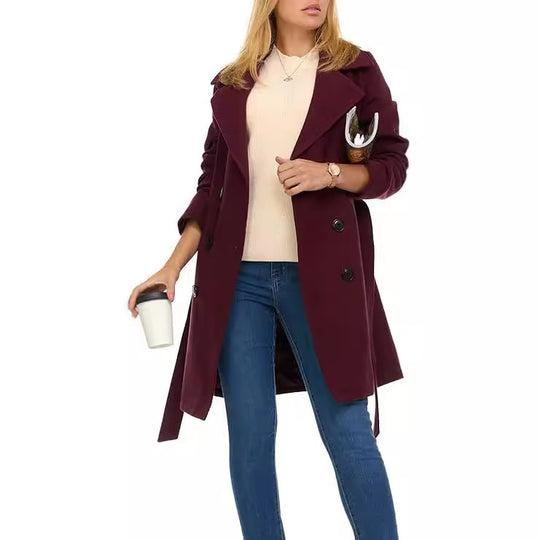 Damen Trenchcoat mit asymmetrischem Saum und breitem Kragen R&B