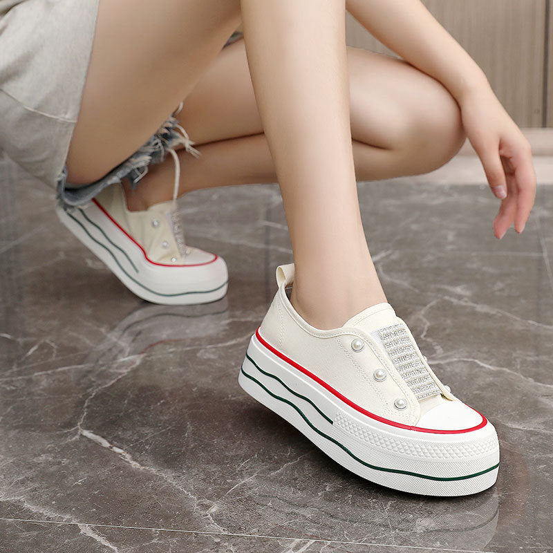 Damen modische Plateau-Sneaker mit glitzernden Akzenten und elastischem Einstieg R&B