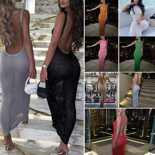 Damen Figurbetontes Maxikleid mit glitzerndem Strickdesign R&B