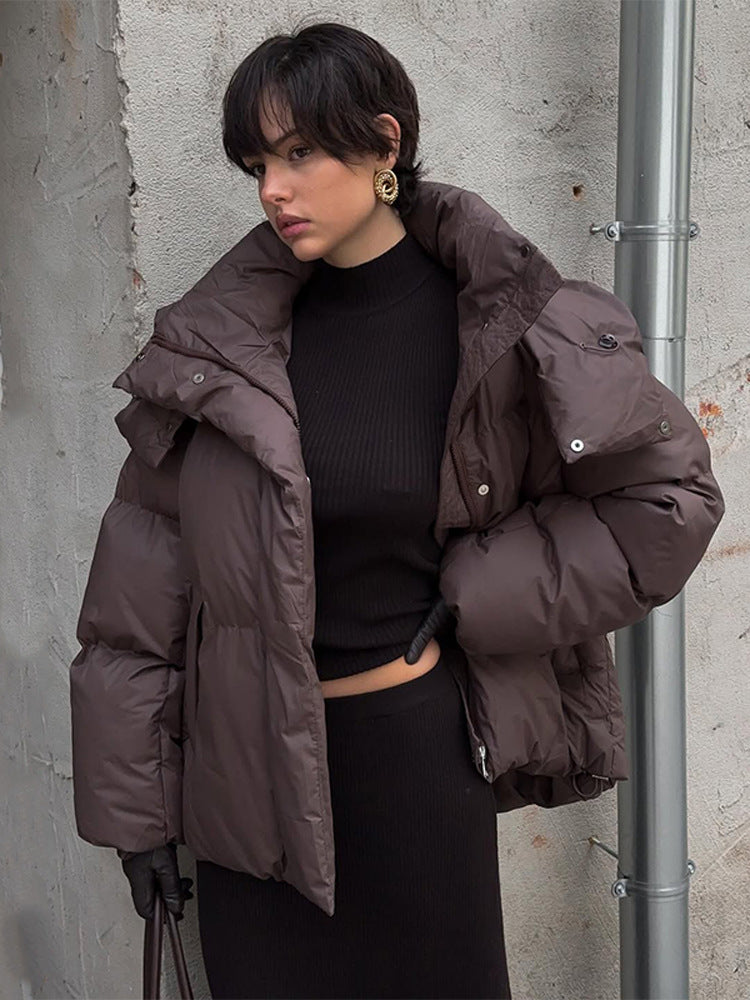 Damen Oversized Daunenjacke mit modischem Stehkragen R&B