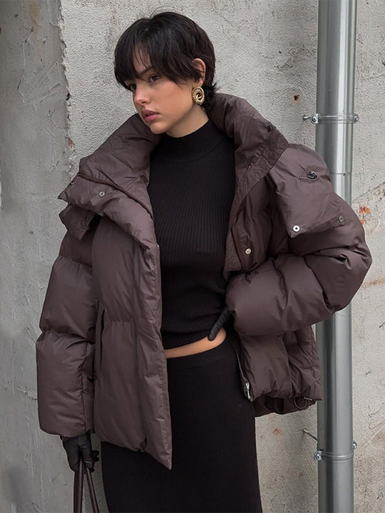 Damen Oversized Daunenjacke mit modischem Stehkragen R&B
