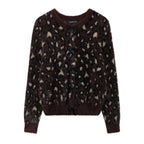 Damen kuschelige Leopardenmuster Strickjacke mit durchgehendem Knopfverschluss