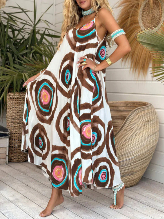 Damen Langkleid mit modernem Kreismuster und luftigem Schnitt R&B