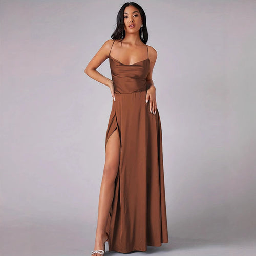 Damen Elegantes Abendkleid mit schulterfreiem Design und hohem Schlitz R&B