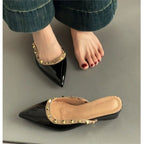 Damen elegante Mules mit spitzem Design und luxuriöser Schmuckverzierung R&B