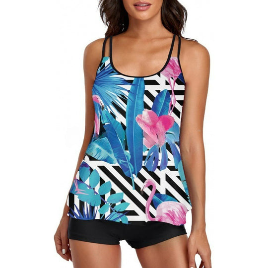 Damen Sportliches Tankini-Set mit bequemem Shorts und verstellbaren Trägern R&B