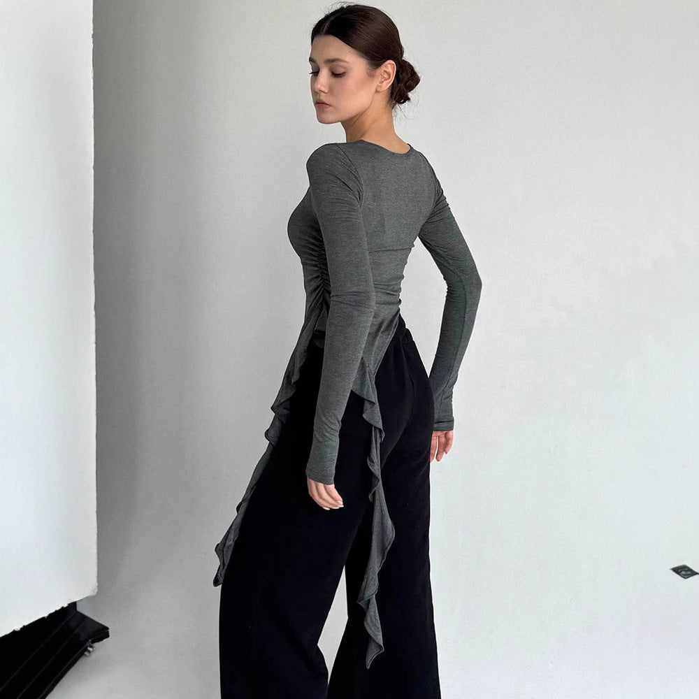 Damen Longsleeve mit asymmetrischer Raffung und figurumspielendem Design R&B