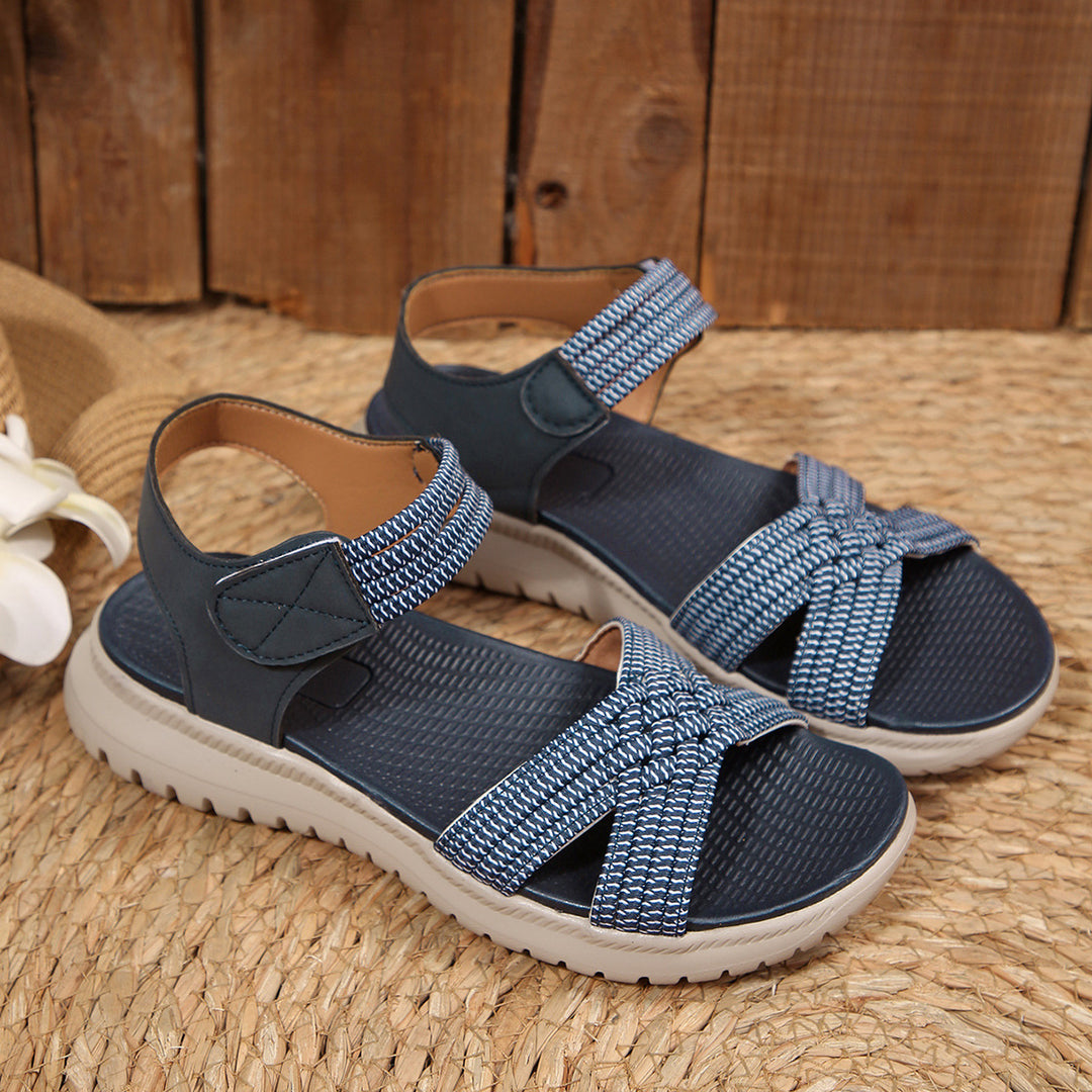 Damen Komfortable Sandalen mit elastischen Riemen und dekorativem Flechtmuster R&B