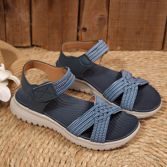 Damen Komfortable Sandalen mit elastischen Riemen und dekorativem Flechtmuster R&B