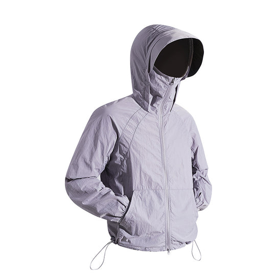 Unisex nan leichte wind- und wasserabweisende Kapuzenjacke mit verstellbarem Saum und Packsack R&B