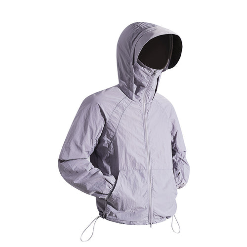 Unisex nan leichte wind- und wasserabweisende Kapuzenjacke mit verstellbarem Saum und Packsack R&B