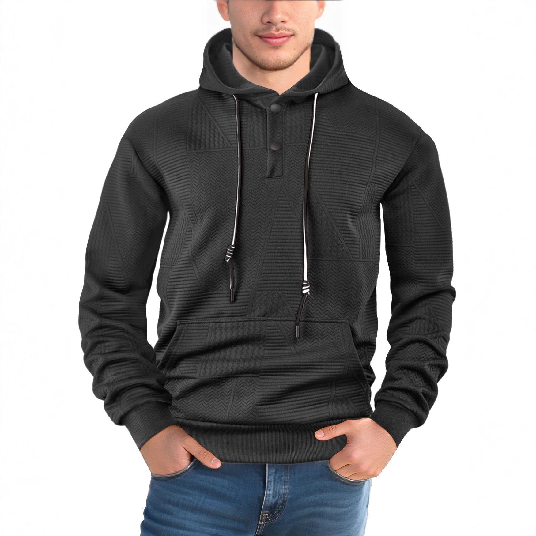 Herren modischer Kapuzenpullover mit strukturiertem GewR&Be und Knopfleiste R&B