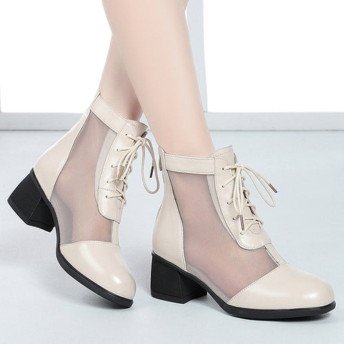 Damen Elegante Schnürstiefeletten mit atmungsaktiver Netzstruktur und komfortablem Blockabsatz R&B