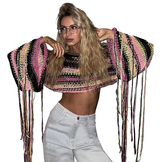 Damen Strickpullover mit innovativen Fringe-Details R&B