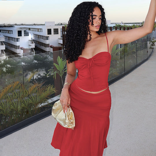 Damen Kleid mit asymmetrischem Saum und geflochtenem Oberteil R&B