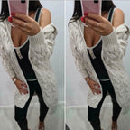 Damen Langer Strickmantel mit strukturiertem Zopfdesign und praktischer Kapuze R&B