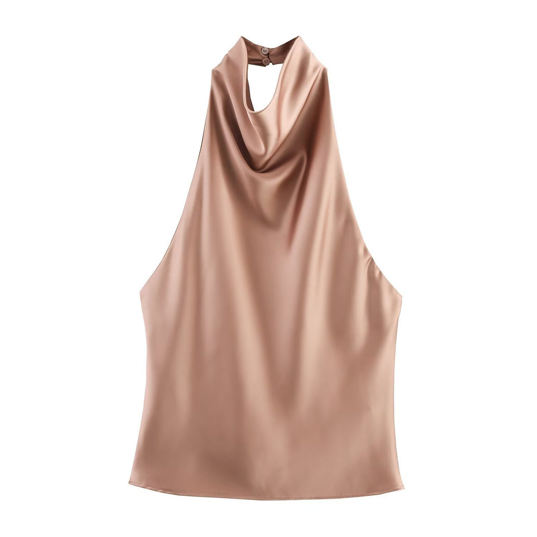 Damen elegantes Haltertop mit fließendem Schnitt und dekorativen Details R&B