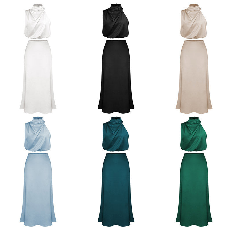 Damen Elegantes Maxikleid mit asymmetrischem Kragen und fließendem Schnitt R&B