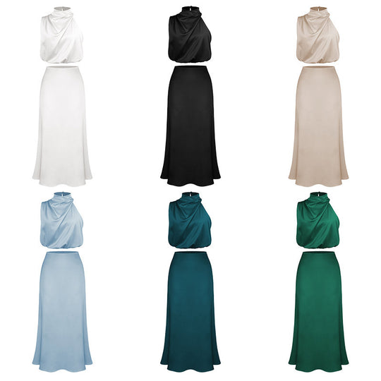 Damen Elegantes Maxikleid mit asymmetrischem Kragen und fließendem Schnitt R&B