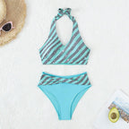 Damen Triangel-Bikini mit glitzerndem Streifenmuster