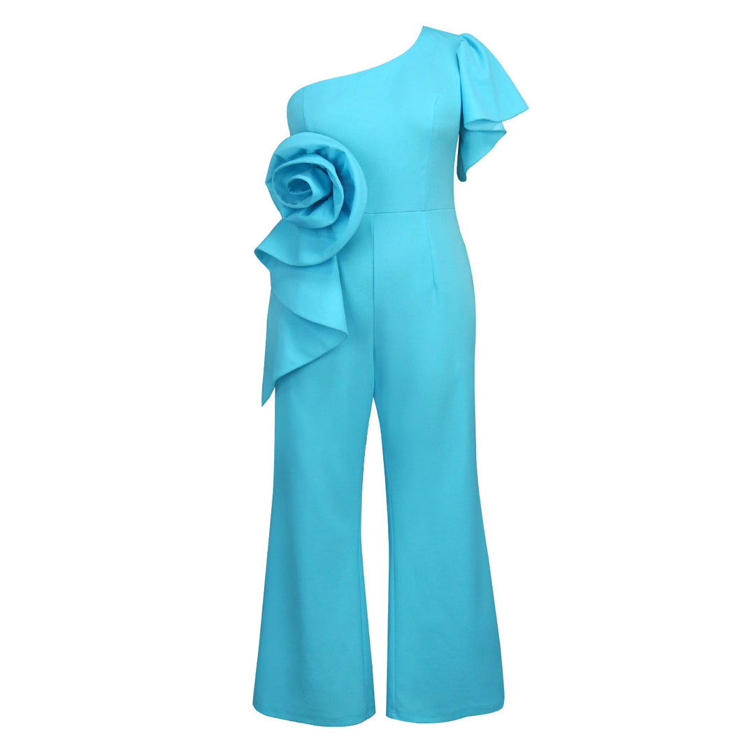 Damen Jumpsuit mit asymmetrischem Schnitt und voluminösem Blumenakzent R&B