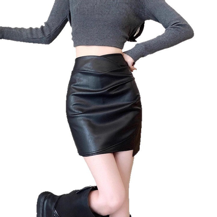Damen Kunstleder-Minirock mit schmaler Passform und asymmetrischem Saum R&B