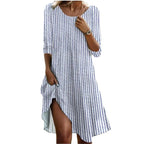 Damen Freizeitkleid mit seitlichem Schlitz und Streifenmuster R&B