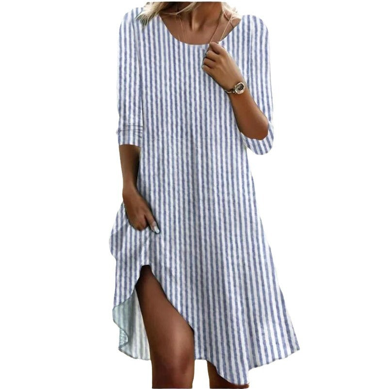 Damen Freizeitkleid mit seitlichem Schlitz und Streifenmuster R&B