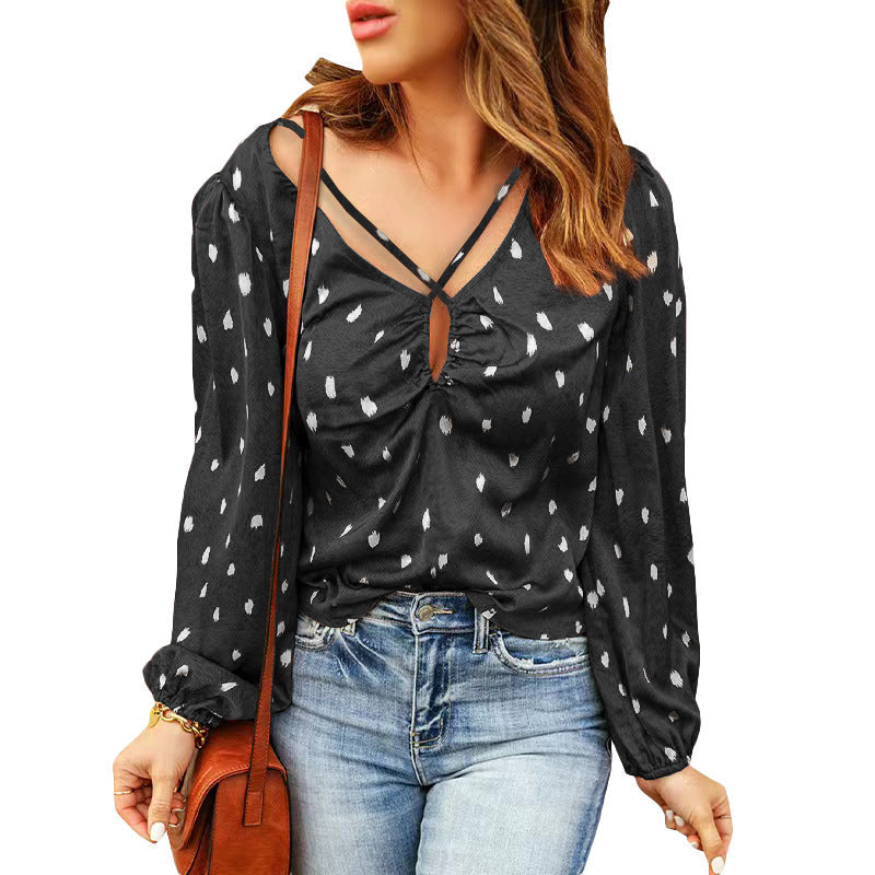 Damen Bluse mit dekorativem Ausschnitt und langen Ärmeln R&B