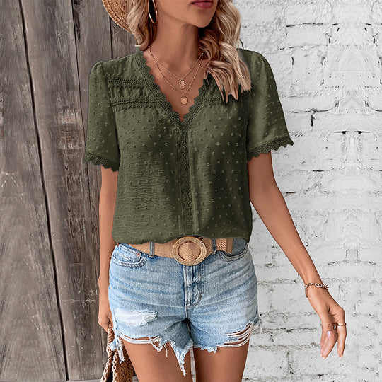 Damen Viskosebluse mit zarten Spitzenakzenten R&B