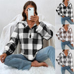 Damen Gemusterte Karo-Hoodie-Bluse R&B