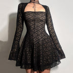 Damen Spitzenkleid mit kurzem Stehkragen und langen Ärmeln R&B
