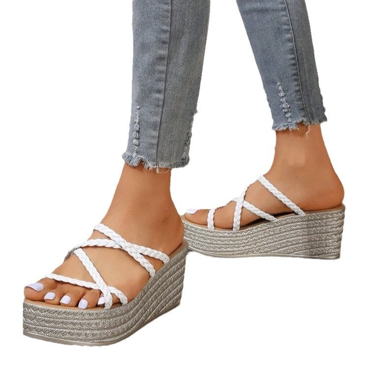 Damen Plattform-Sandalen mit geflochtenem Riemendesign und modischem Absatz R&B