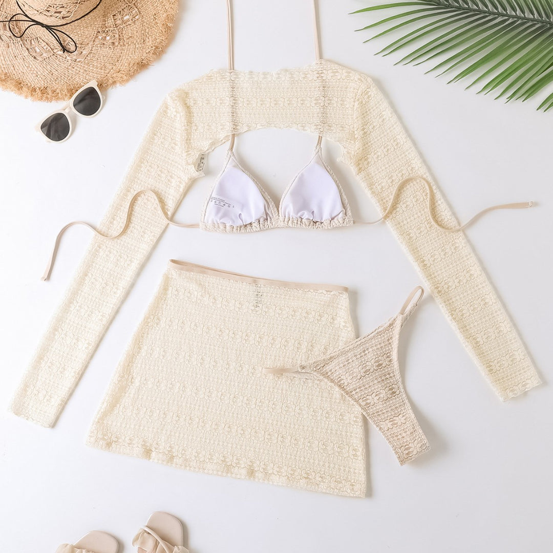 Damen Bikini-Set mit transparentem Cover-Up und figurbetonendem Design R&B