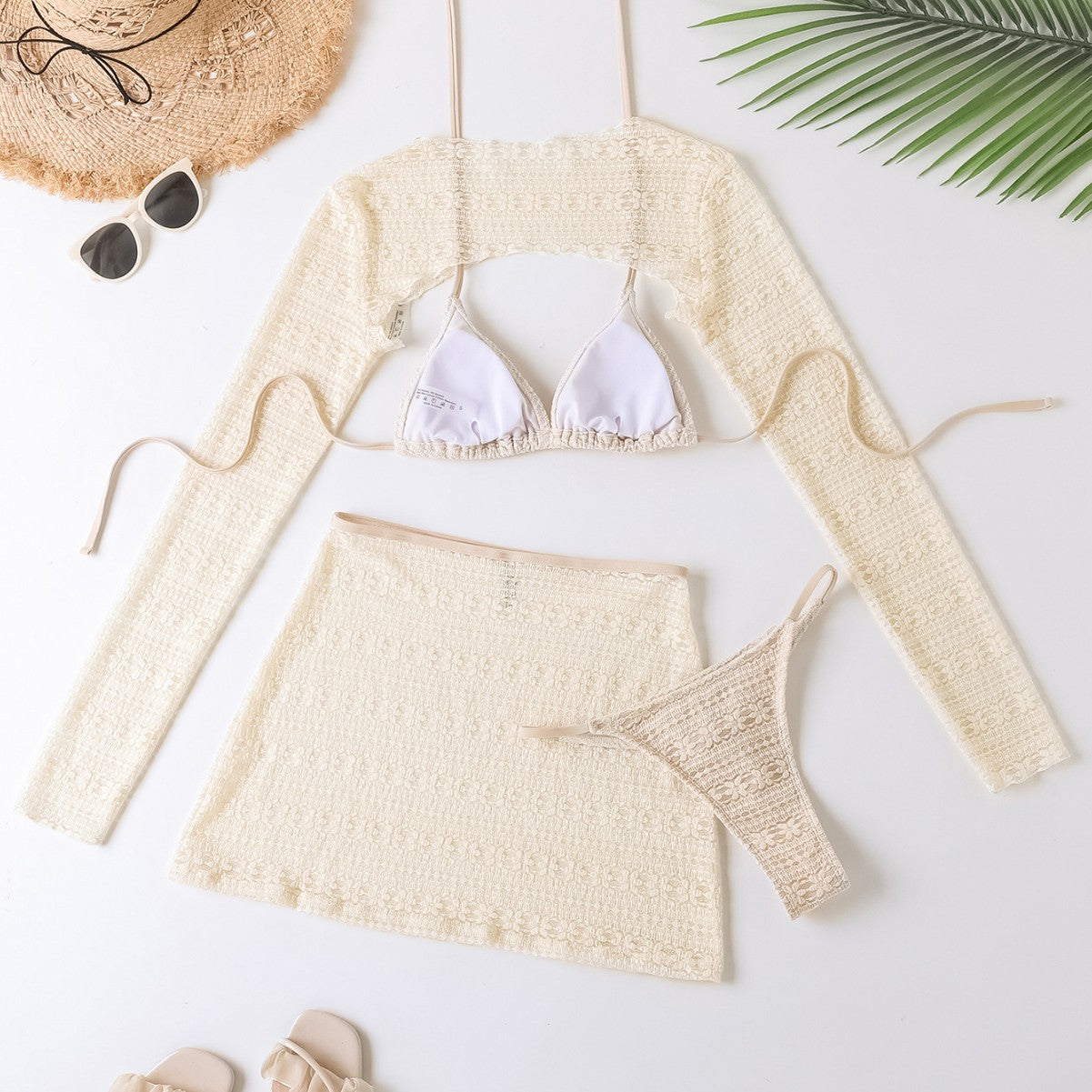 Damen Bikini-Set mit transparentem Cover-Up und figurbetonendem Design R&B