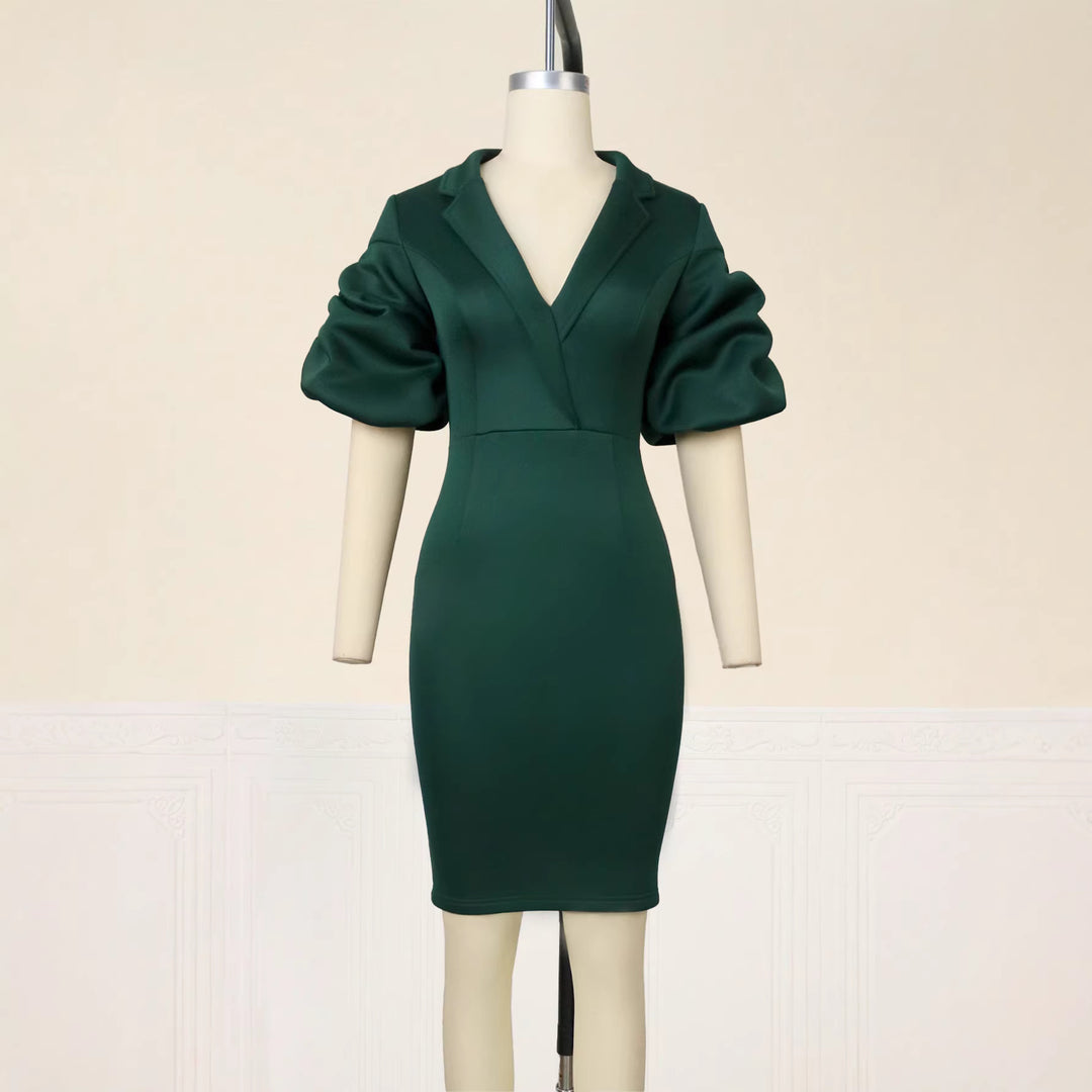 Damen figurbetontes Kleid mit eleganten Puffärmeln R&B