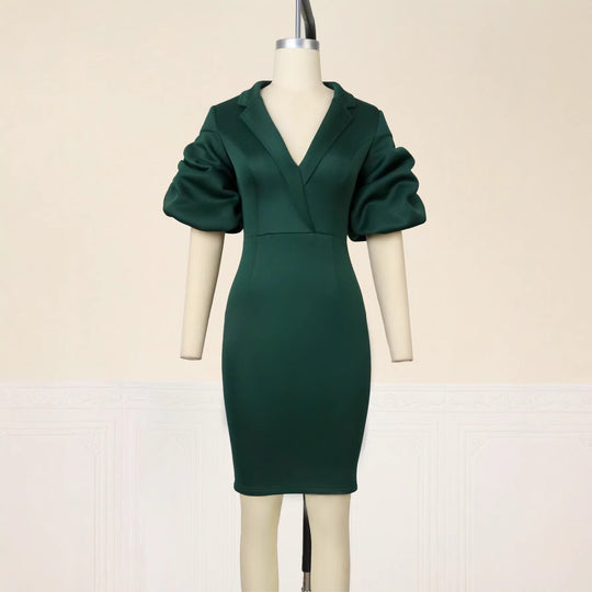 Damen figurbetontes Kleid mit eleganten Puffärmeln R&B