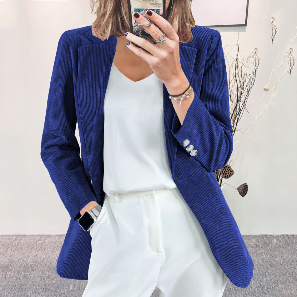 Damen Strukturierter Cord-Blazer mit eleganten Knopfdetails R&B