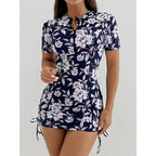 Damen Surfanzug mit stylischem Blumenmuster und kurzem Arm R&B