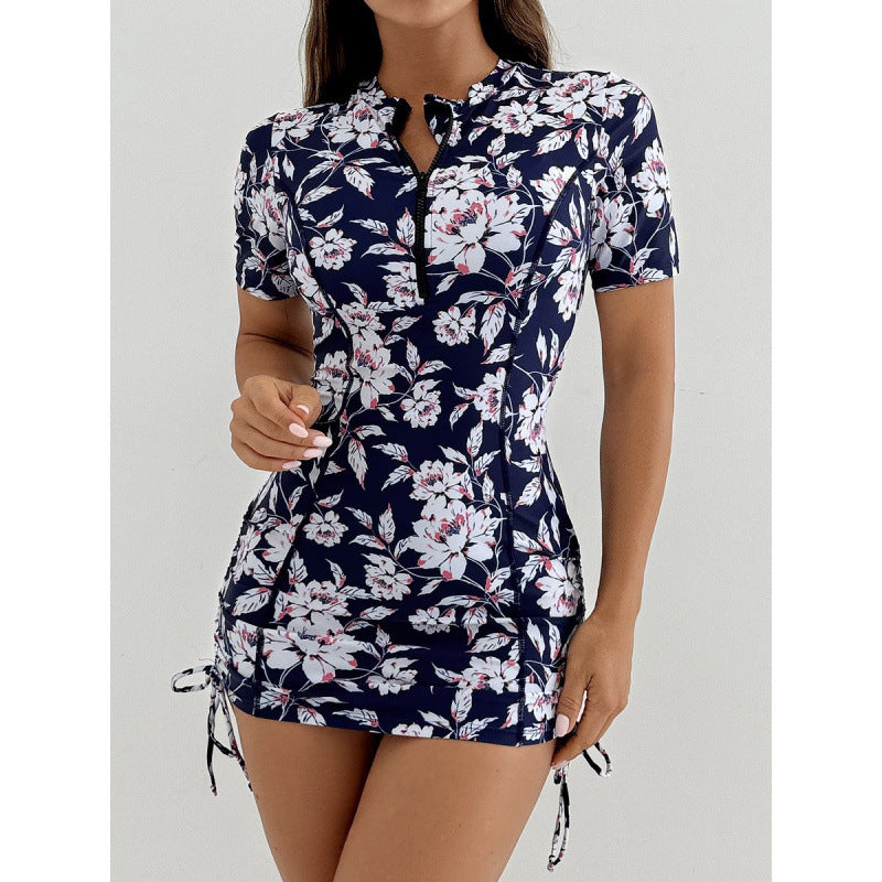 Damen Surfanzug mit stylischem Blumenmuster und kurzem Arm R&B