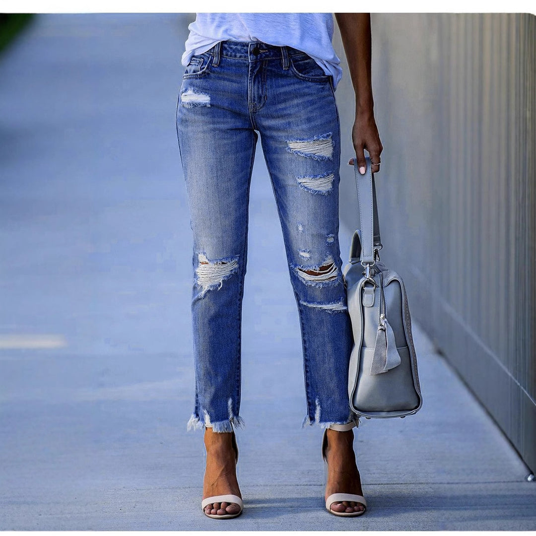 Damen Ripped Jeans im modernen Vintage-Look mit fransigen Säumen R&B