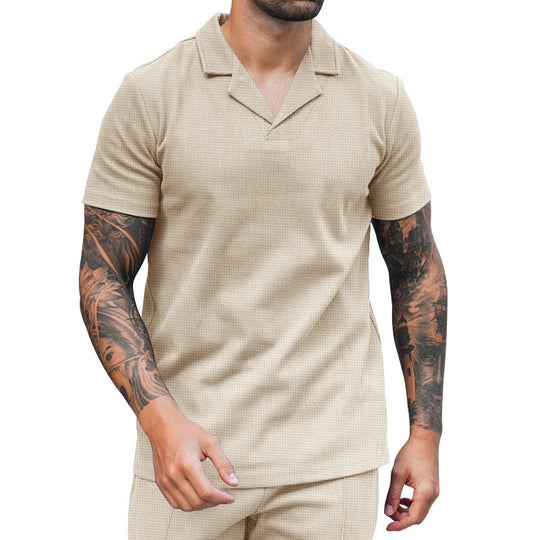 Herren Kurzarm Hemd mit klassischem Henley-Ausschnitt und strukturierter Oberflächenbeschaffenheit R&B