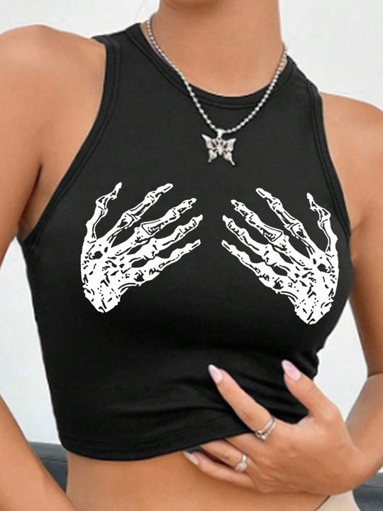 Damen Crop-Top mit auffälligem Schriftzug und körpernahem Schnitt R&B