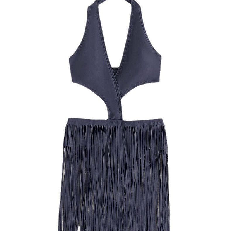 Damen Einteiler Badeanzug mit fransigem Rock R&B