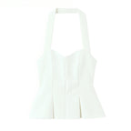 Damen schicke Bustier-Bluse mit taillierter Silhouette und dekorativem Halterneck R&B