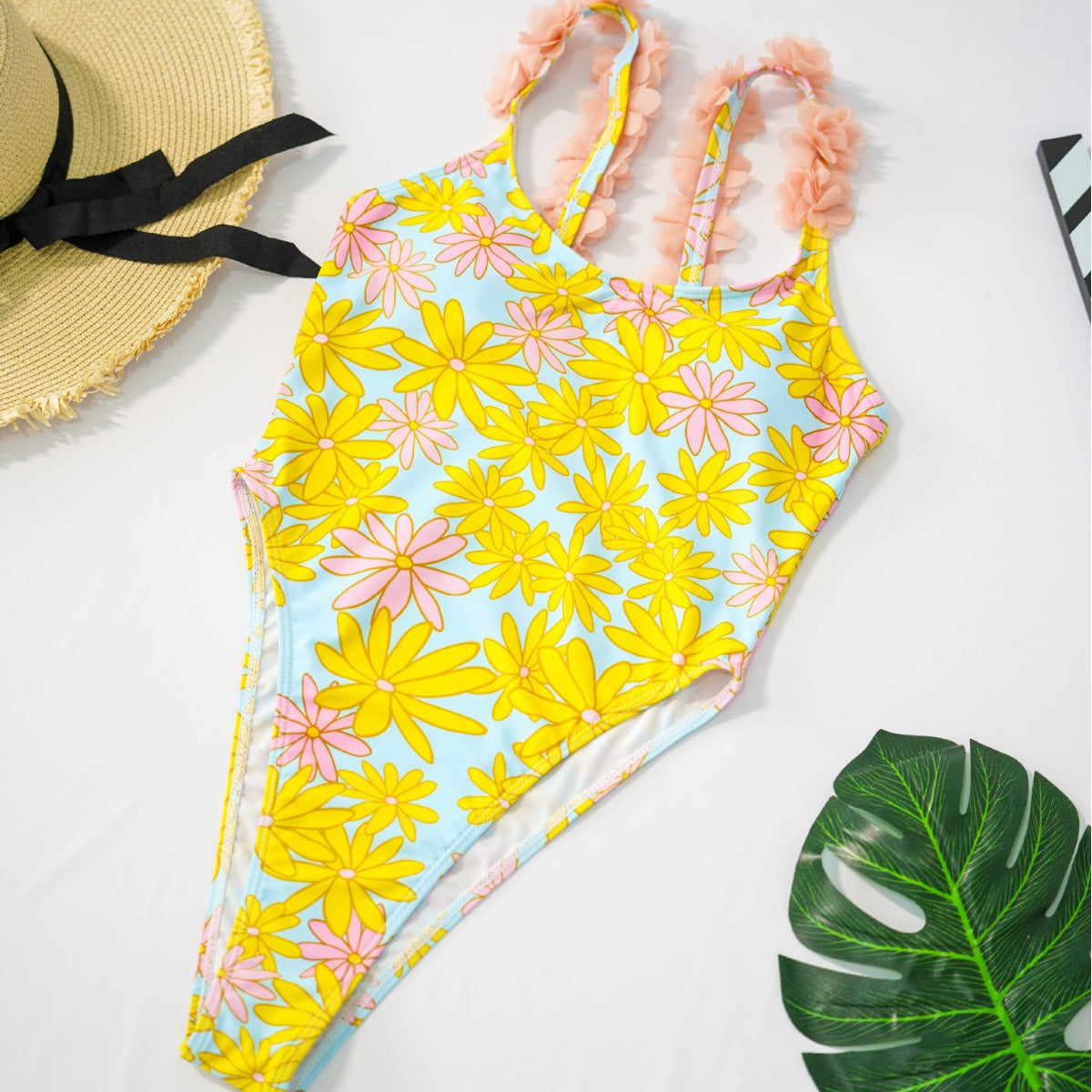 Damen Einteiler Badeanzug mit floralen Rüschendetails R&B