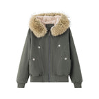 Damen gefütterte Winterjacke mit abnehmbarem Kunstfellkragen und großen Taschen R&B