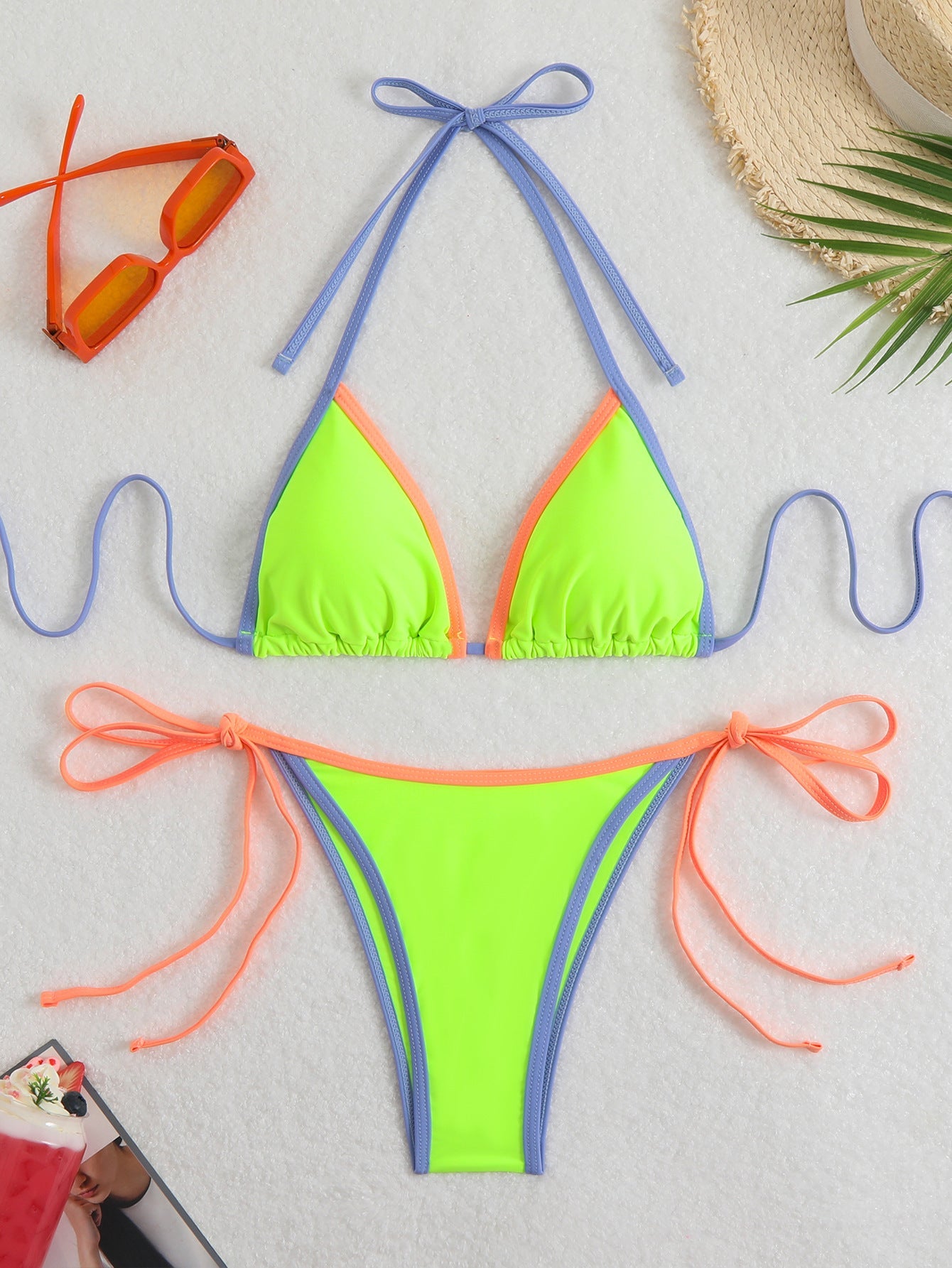 Damen Bikini-Set mit verstellbaren Trägern und buntem Farbakzent R&B
