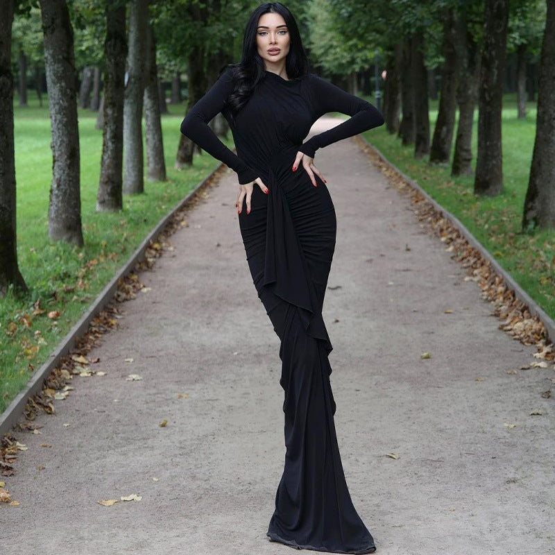Damen Elegantes langärmliges Wickelkleid mit Rüschendetails und seitlichem Schlitz R&B