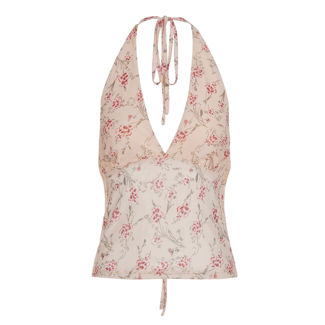 Damen Haltertop mit floralem Muster und Rüschendetails R&B